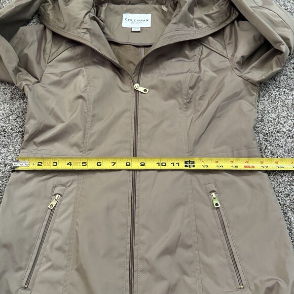 Cole Haan Hooded Rain Jacket Coat Champagne Iridescent Full Zip Women’s Size XS - Picture 15 of 16